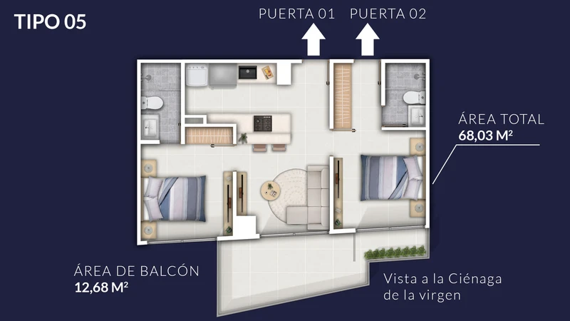 Plano arquitectónico del Apartamento Tipo 05 - Bulan Sky Line Cartagena