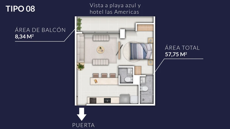 Plano arquitectónico del Apartamento Tipo 08 - Bulan Sky Line Cartagena
